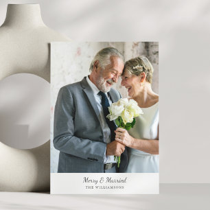 Tarjeta Festiva Elegante Clásico Script Mayores Casados Foto Alegr