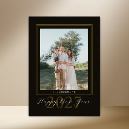 Tarjeta Festiva Elegante Colage de 4 Fotos Moderno Año Nuevo Negro