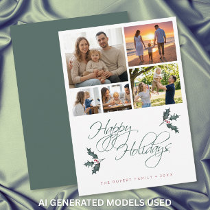 Tarjeta Festiva Elegante Colage de Fotos de Acebo Modernas Felices