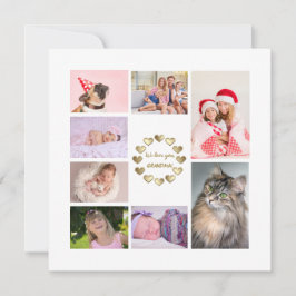 Tarjeta Festiva Elegante Colage de Fotos de Familia en Dorado para