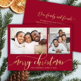 Tarjeta Festiva Elegante Colage de Fotos Navideño en Rojo con Letr