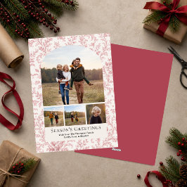 Tarjeta Festiva Elegante Colaje de Fotos con Arco de Follaje Rojo