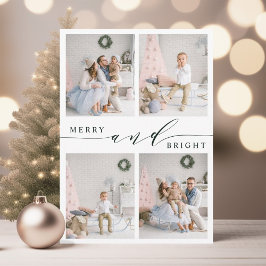 Tarjeta Festiva Elegante Collage de 4 Fotos Green Merry & Bright