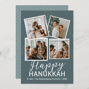 Tarjeta Festiva Elegante Collage de fotos azul feliz Hanukkah