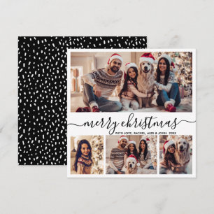 Tarjeta Festiva Elegante Collage de fotos Black Script Navidades n
