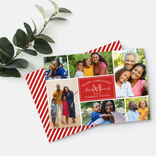 Tarjeta Festiva Elegante Collage de fotos de Monograma Navidades R (Subido por el creador)
