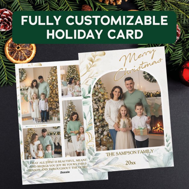 Tarjeta Festiva Elegante Collage de fotos de Navidades verdes y do (Subido por el creador)