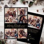 Tarjeta Festiva Elegante Collage de fotos de oro negro 5 Navidades<br><div class="desc">Elegante Caligrafía Simple Moderno Negro y Dorado 5 Collages de fotos Merry Christmas Script Tarjeta de vacaciones. Esta festiva, minimalista, caprichosa plantilla de cinco (5) tarjetas de felicitación de vacaciones con fotos presenta un collage de fotos de la bonito y un texto de saludo de "Feliz Navidad" que está escrito...</div>