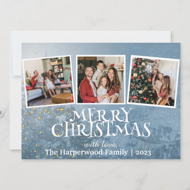 Tarjeta Festiva Elegante Collage de fotos familiar de Navidades de (Anverso)