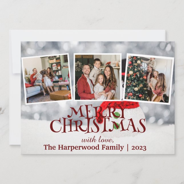 Tarjeta Festiva Elegante Collage de fotos familiar de Navidades de (Anverso)