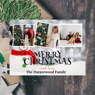 Tarjeta Festiva Elegante Collage de fotos familiar de Navidades de