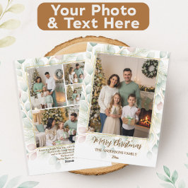 Tarjeta Festiva Elegante Collage de Fotos Familiares Navideñas Bot