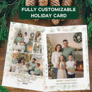 Tarjeta Festiva Elegante Collage de Fotos Familiares Navideñas Bot