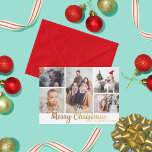 Tarjeta Festiva Elegante Collage de fotos Gold Merry Christmas 5<br><div class="desc">Estas modernas y divertidas tarjetas de fotos de vacaciones son perfectas para enviar a familiares y amigos a estos Navidades. El diseño presenta una tipografía de oro "Feliz Navidad" con un collage de 5 fotos que es fácil de cambiar para que sea personal para ti y tu familia.</div>