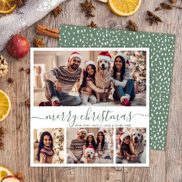 Tarjeta Festiva Elegante Collage de fotos  Green Script Navidades 
