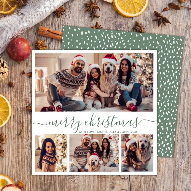 Tarjeta Festiva Elegante Collage de fotos  Green Script Navidades  (Subido por el creador)