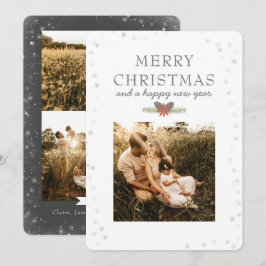 Tarjeta Festiva Elegante Collage de fotos navideño con copo de nie