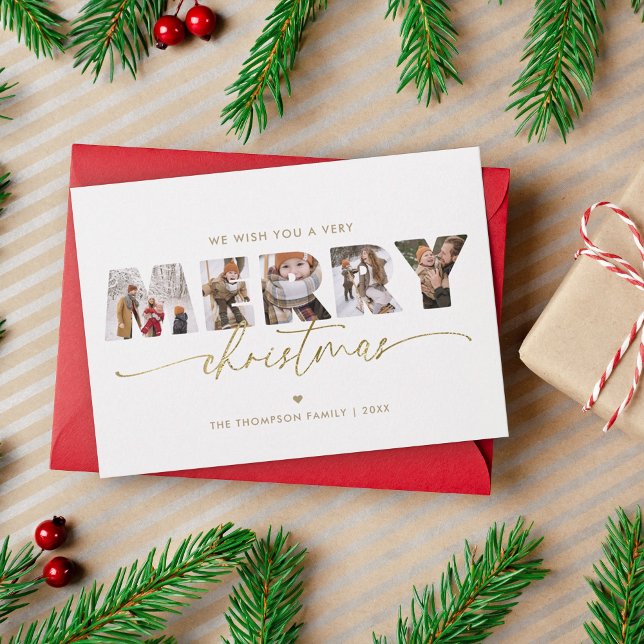 Tarjeta Festiva Elegante Collage de fotos navideño dorado (Subido por el creador)
