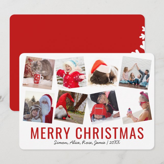 Tarjeta Festiva Elegante Collage de fotos Personalizado navideño (Anverso / Reverso)