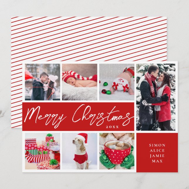 Tarjeta Festiva Elegante Collage de fotos Personalizado navideño (Anverso / Reverso)