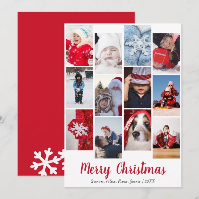 Tarjeta Festiva Elegante Collage de fotos Personalizado navideño (Anverso / Reverso)