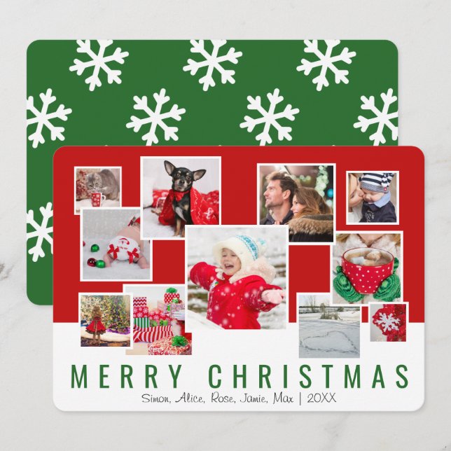 Tarjeta Festiva Elegante Collage de fotos Personalizado navideño (Anverso / Reverso)