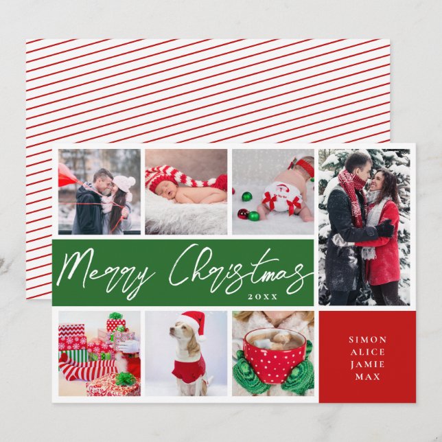 Tarjeta Festiva Elegante Collage de fotos Personalizado navideño (Anverso / Reverso)