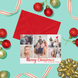 Tarjeta Festiva Elegante Collage de fotos Red Merry Christmas 5<br><div class="desc">Estas modernas y divertidas tarjetas de fotos de vacaciones son perfectas para enviar a familiares y amigos a estos Navidades. El diseño presenta una tipografía roja "Feliz Navidad" con un collage de 5 fotos que es fácil de cambiar para que sea personal para ti y tu familia.</div>