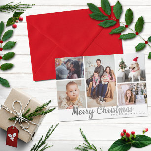 Tarjeta Festiva Elegante Collage de fotos Silver Merry Christmas 5