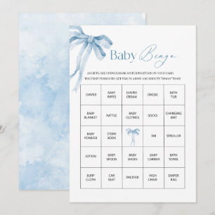 Tarjeta Festiva Elegante color de agua azul Cinta Bow Boy Baby Sho