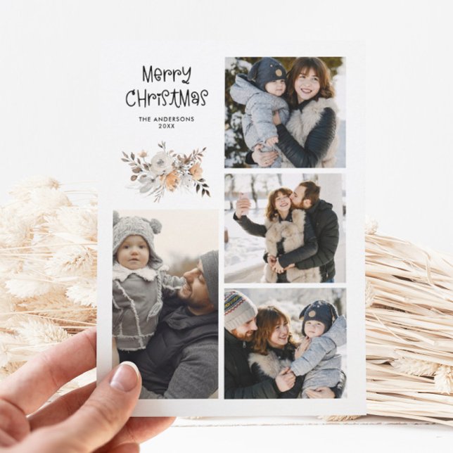 Tarjeta Festiva Elegante color de agua botánica multifoto moderno (Subido por el creador)