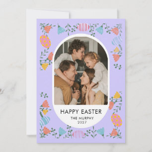 Tarjeta Festiva Elegante Colorido Óvalo Floral Pascua Foto Familia