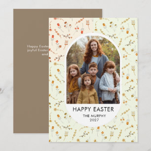 Tarjeta Festiva Elegante Colorido Óvalo Floral Pascua Foto Familia