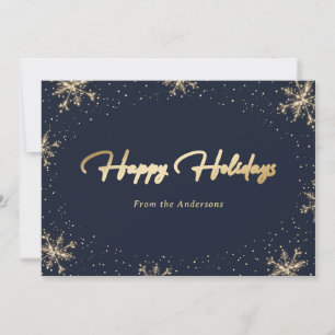 Tarjeta Festiva Elegante copo de nieve azul y dorado moderno