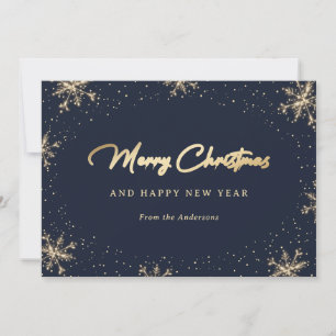Tarjeta Festiva Elegante copo de nieve azul y oro