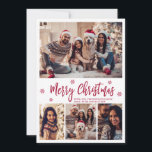 Tarjeta Festiva Elegante copo de nieve con guión rojo 4 Navidades<br><div class="desc">Elegante, moderno guión rojo 4 Navidades Collage de fotos tarjeta de vacaciones. Esta plantilla festiva, mimalista, de cuatro (4) fotos con una foto de bonito, un copo de nieve y dice ¡Feliz Navidad! El texto del saludo "Feliz Navidad" está escrito en un hermoso guión de tipo de letra de pincel...</div>