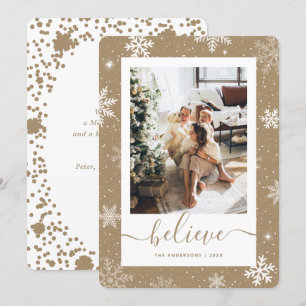 Tarjeta Festiva Elegante copo de nieve con papel de Kraft rústico