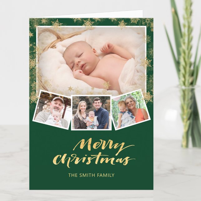 Tarjeta Festiva Elegante copo de nieve dorado guión de Moda verde  (Subido por el creador)