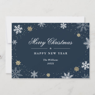 Tarjeta Festiva Elegante copo de nieve Minimalista de oro azul
