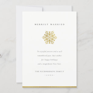 Tarjeta Festiva Elegante copo de nieve minimalista de oro simpleme