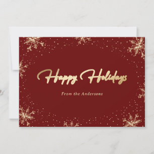 Tarjeta Festiva Elegante copo de nieve rojo y dorado moderno
