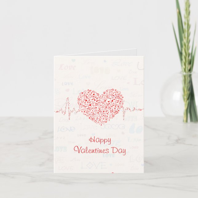 Tarjeta Festiva Elegante Corazón De Música Roja Y Blanca (Anverso)
