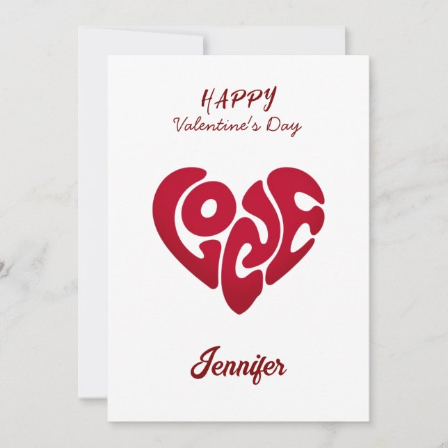 Tarjeta Festiva Elegante corazón rojo feliz Día de San Valentín en (Anverso)