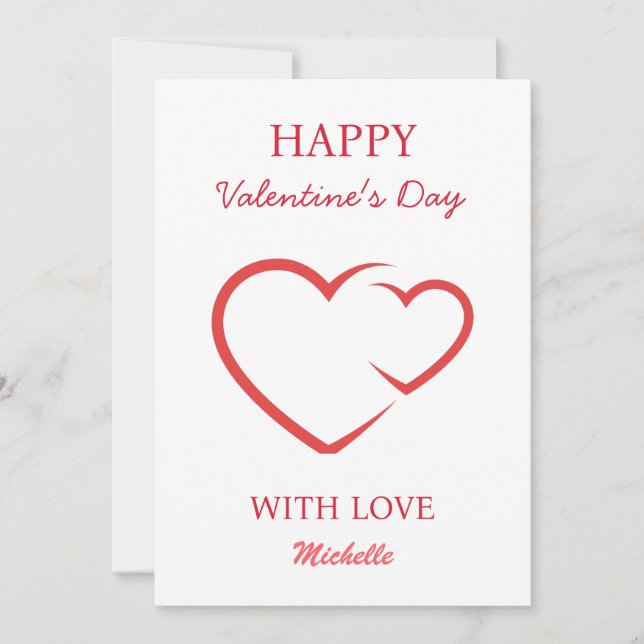 Tarjeta Festiva Elegante corazón rojo feliz Día de San Valentín en (Anverso)