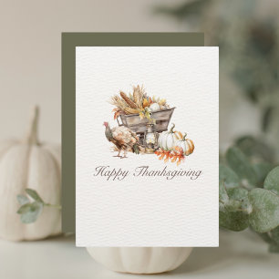 Tarjeta Festiva Elegante cosecha de otoño en acuarela Feliz Día de