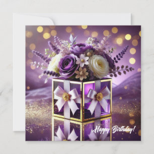 Tarjeta Festiva Elegante cristal violeta regalo floral de oro chif
