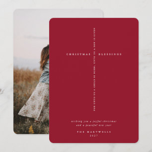 Tarjeta Festiva Elegante Cruz de Escritura Roja de Frambuesa Foto