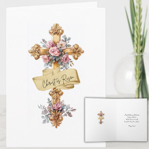 Tarjeta Festiva Elegante Cruz Floral de Pascua "Cristo ha Resucita