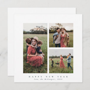 Tarjeta Festiva Elegante cuadrado triple foto feliz año nuevo