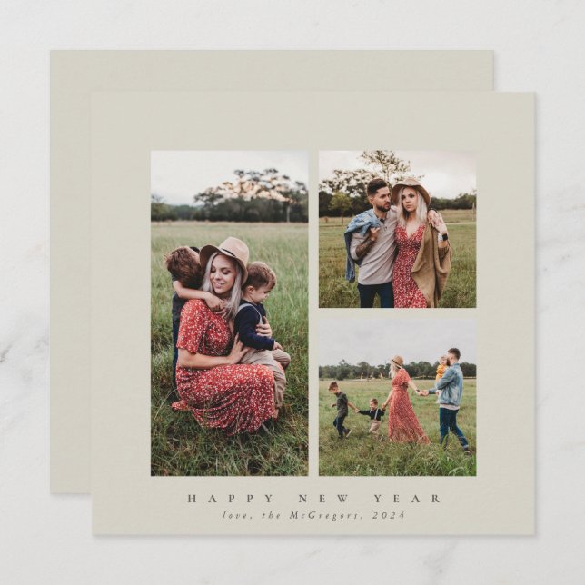 Tarjeta Festiva Elegante cuadrado triple foto feliz año nuevo (Anverso / Reverso)